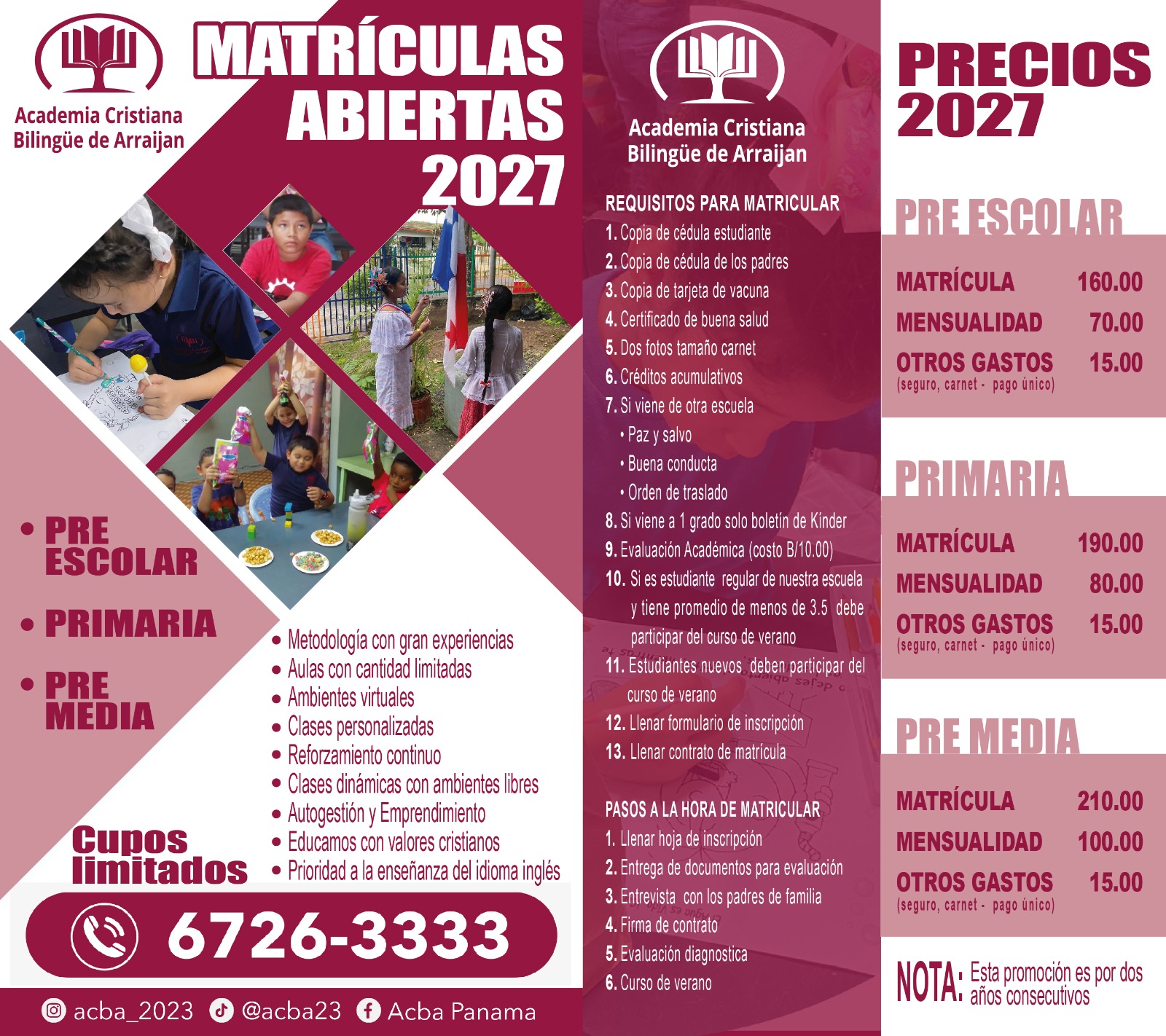 Precios ACBA - Academia Cristiana Bilingüe 1
